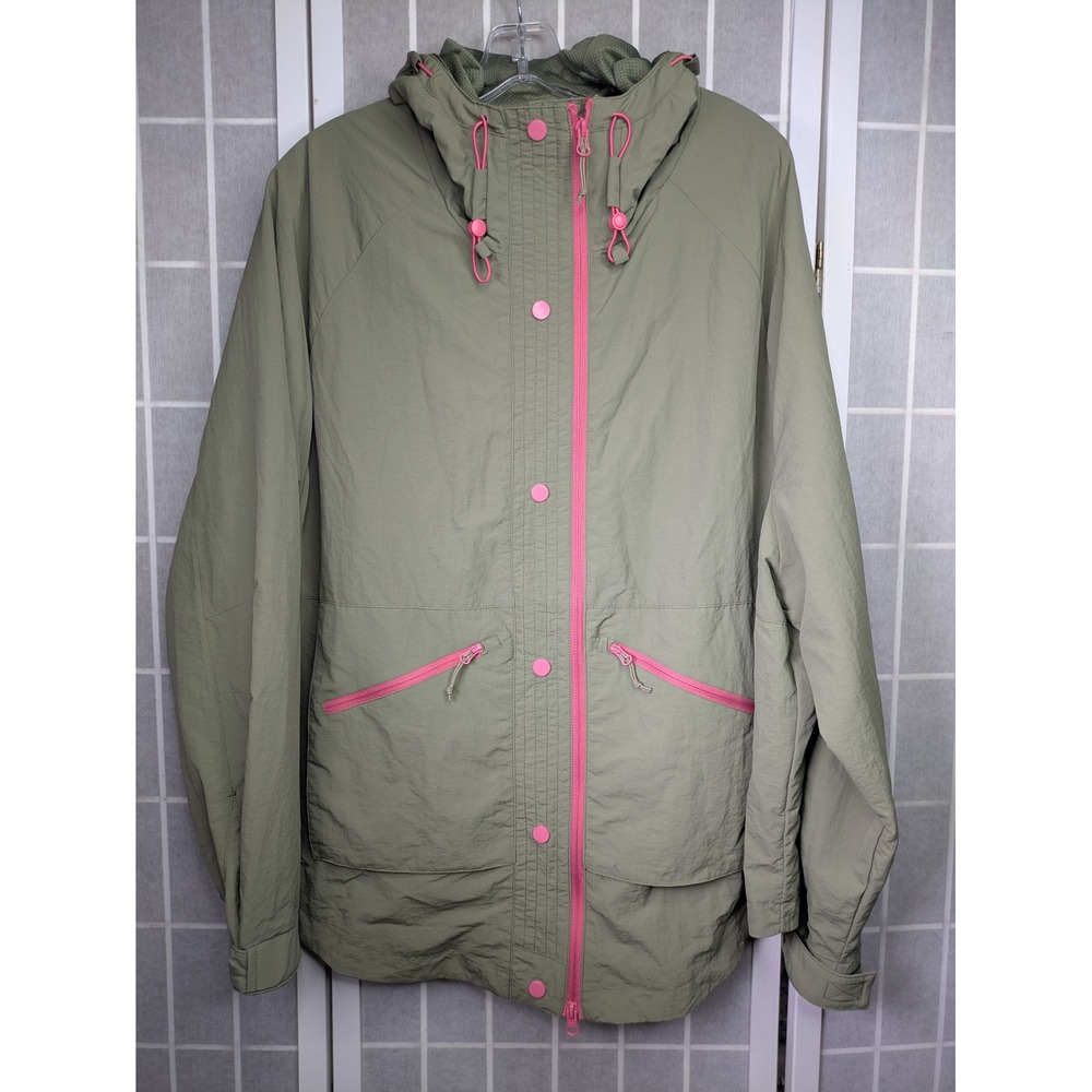 LIV Outdoor Womens XL Sage Green Pink Trim Hooded Windbreaker Jacket Mesh Lined